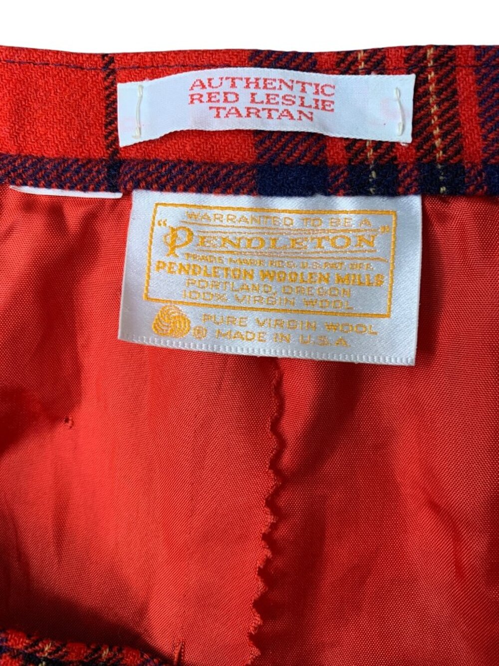 Vintage 70s Pendleton Red Leslie Tartan Wool Midi Skirt USA 10/12 Moth Holes - Picture 4 of 16
